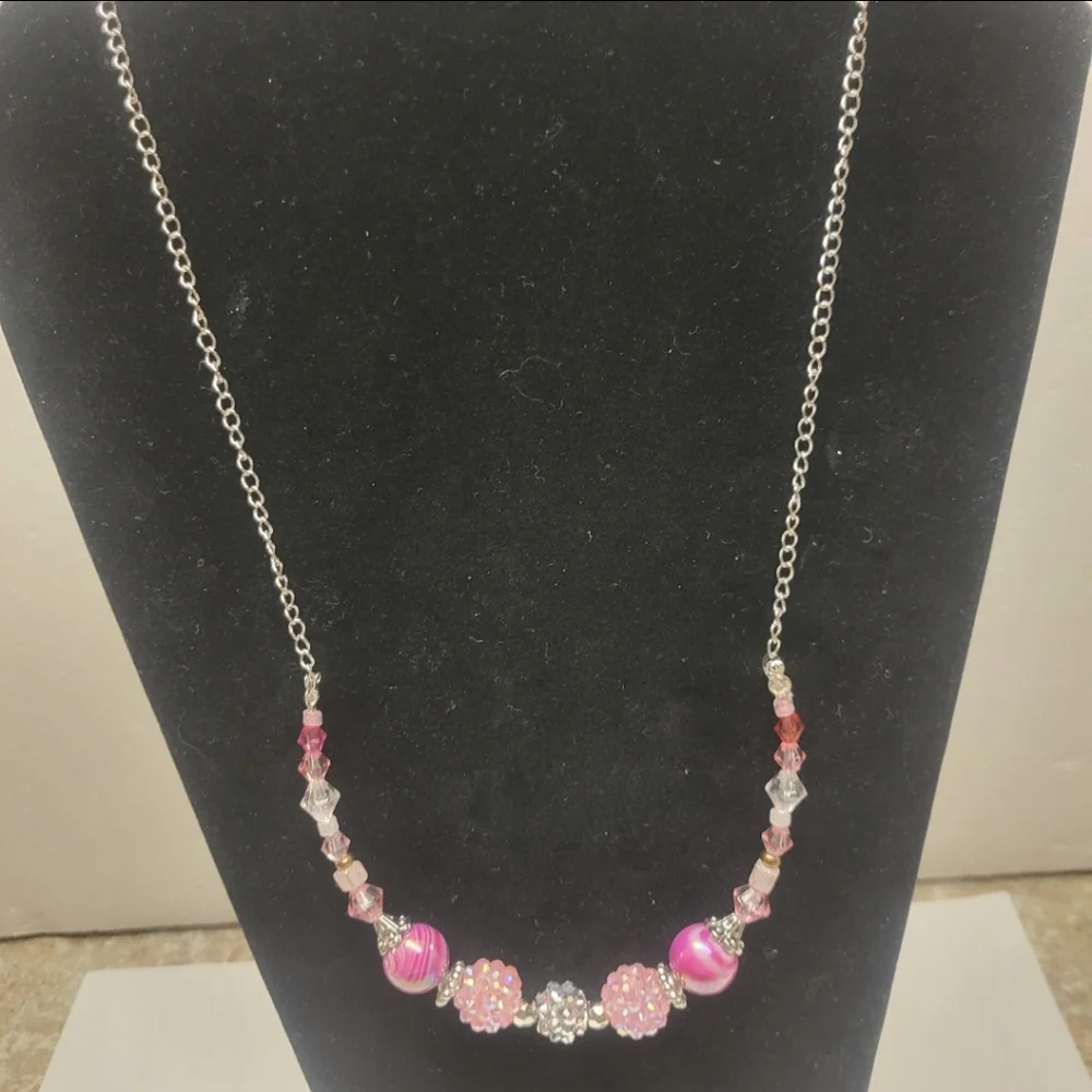 Handcrafted Silver and Pink Chunky Statement Necklace - Picture 8 of 8